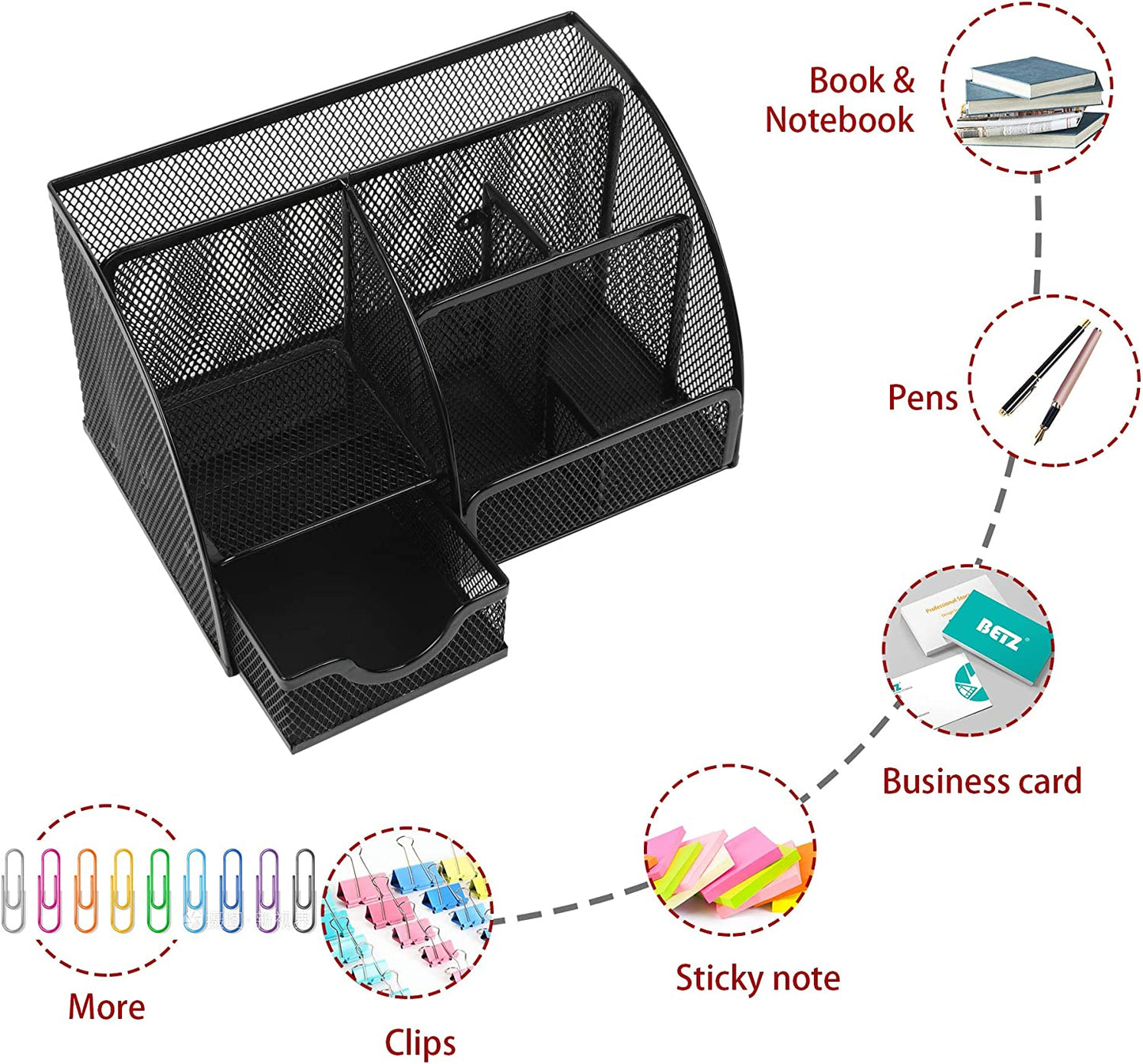 Organizer for office supplies with 6 compartments, Black