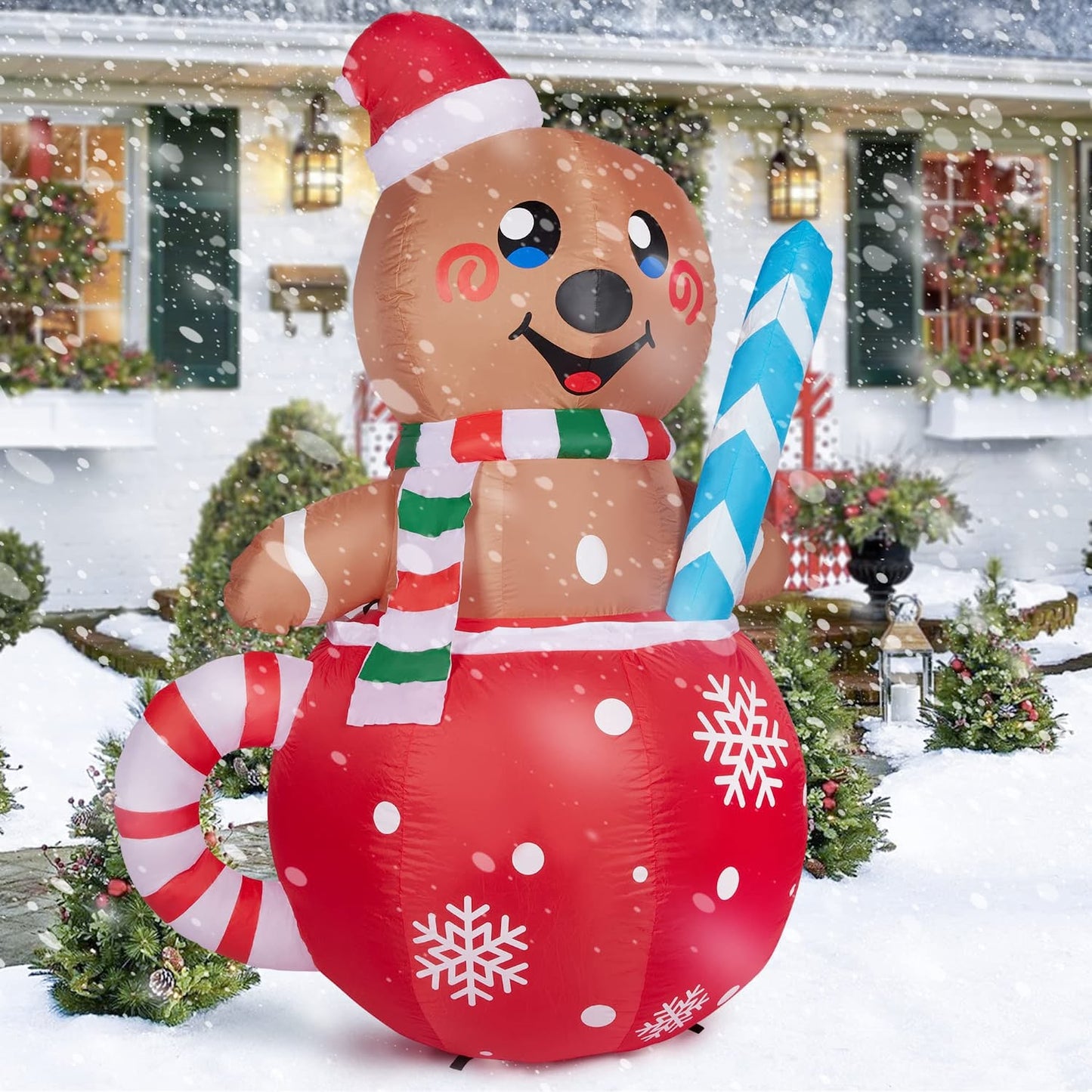 6ft Christmas Inflatable Gingerbread Man in Cocoa Cup, LED Light