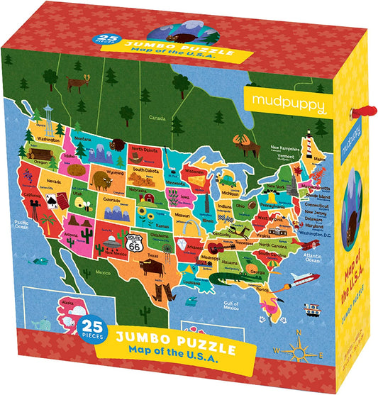 Jumbo Puzzle, 25 Large Pieces, 22x22” (Map of the U.S.A.)