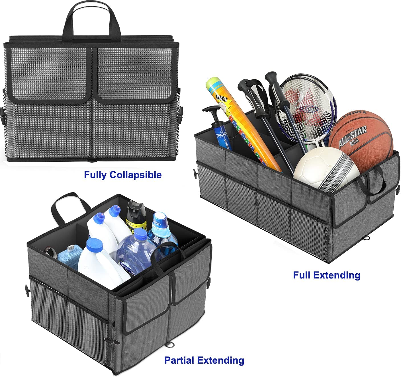 Trunk Storage Organizer with 3 Compartments (Dark Grey)