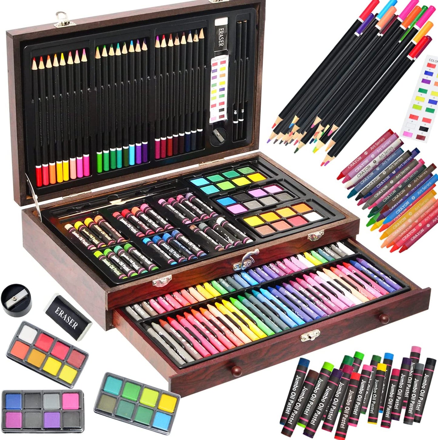 Wooden Coloring Box 143 Pieces Art Drawing Supplies