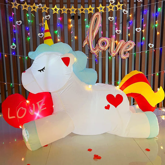 5.5ft Long Valentine's Day Unicorn and Heart Inflatables