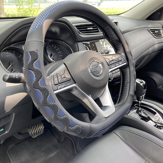 Black honeycomb high grip steering wheel cover (shaped, blue)