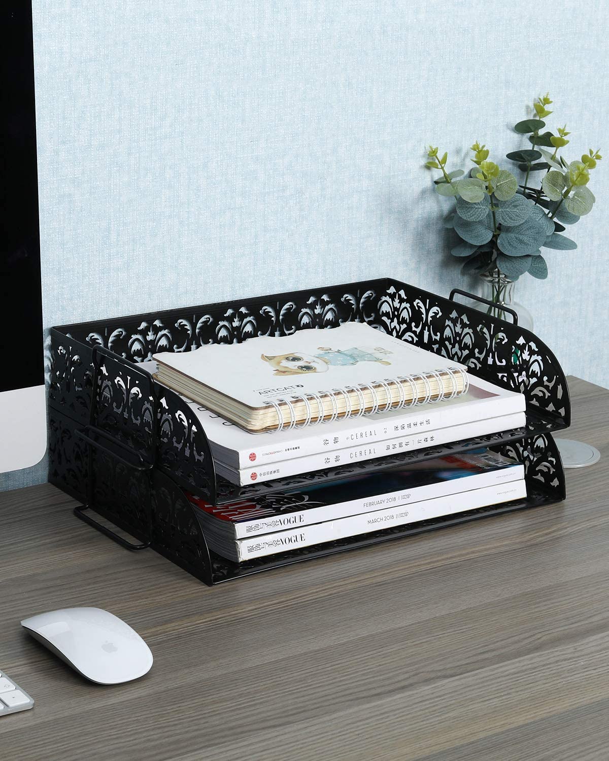 Desk Organizers & Accessories 2 Tier Stackable Letter Tray, Black