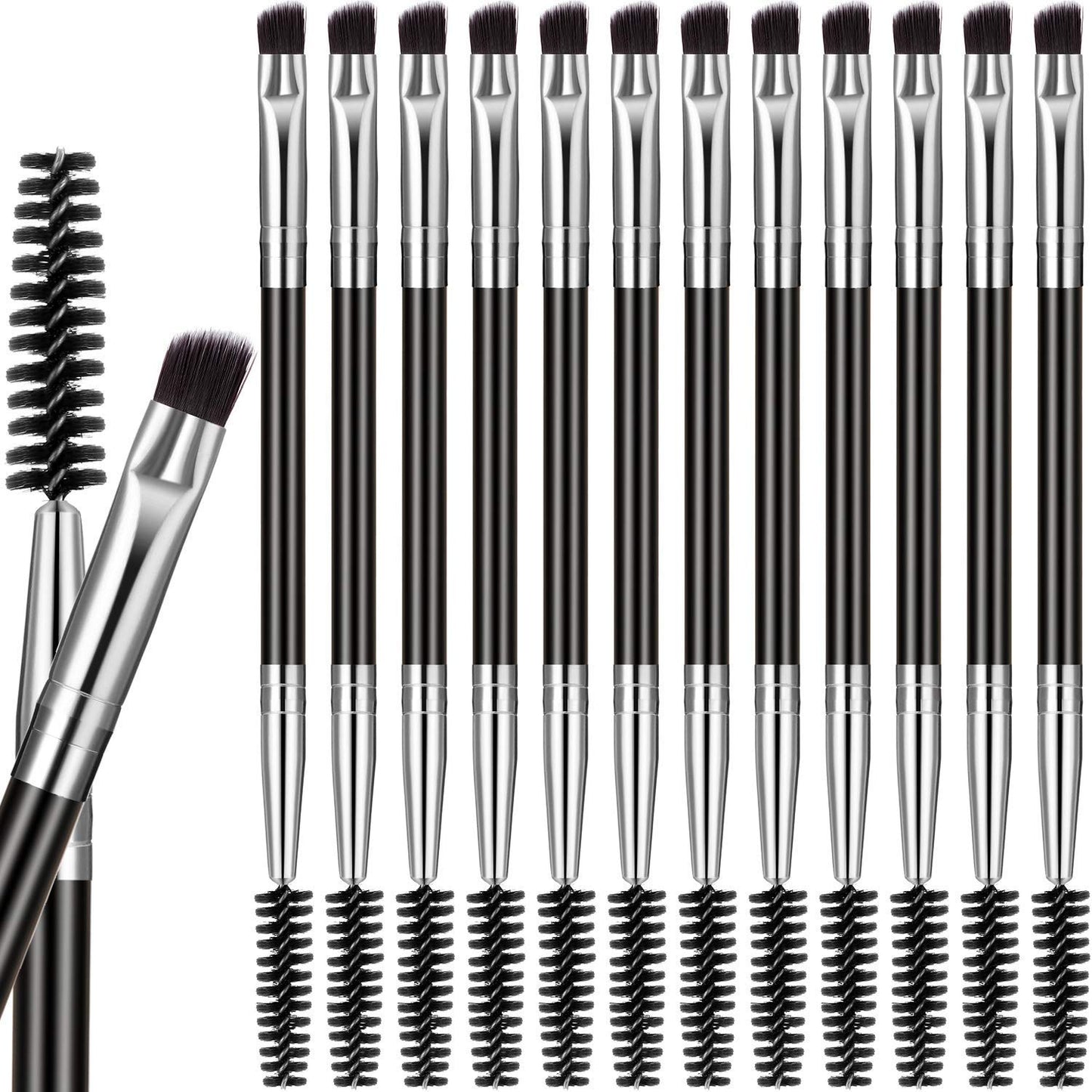 12-Pack Duo Brow Brushes, Multi-Function Lashes, Silver