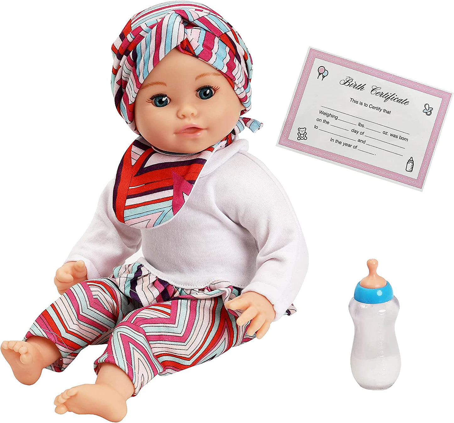 14" soft body doll with accessories, Style: Caucasian/head wrap