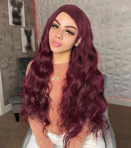 Wine Red Long Wavy Body Synthetic Wig