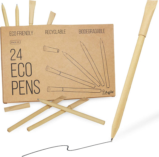 pack of 24 plastic-free eco-friendly pens, Color: Black Ink