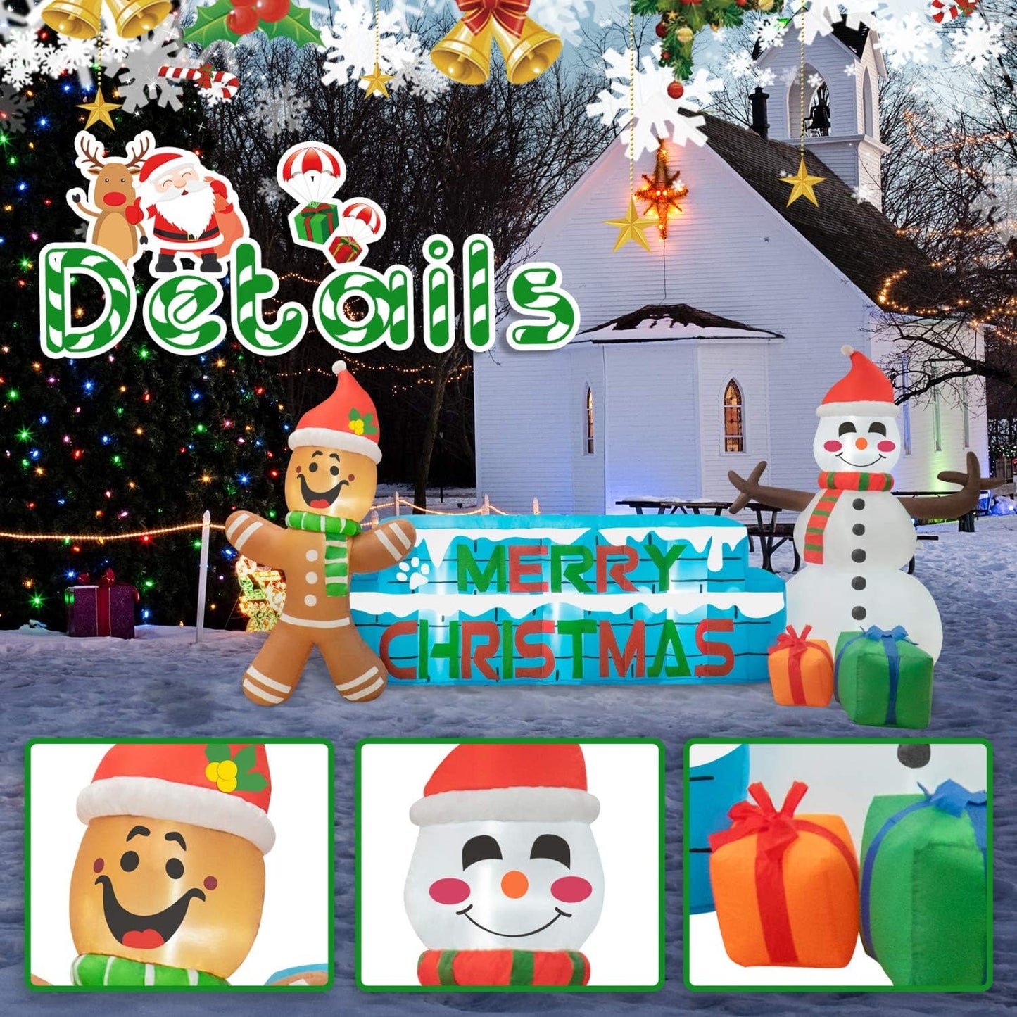 9ft Christmas Inflatables Merry Christmas Snowman with LED Light