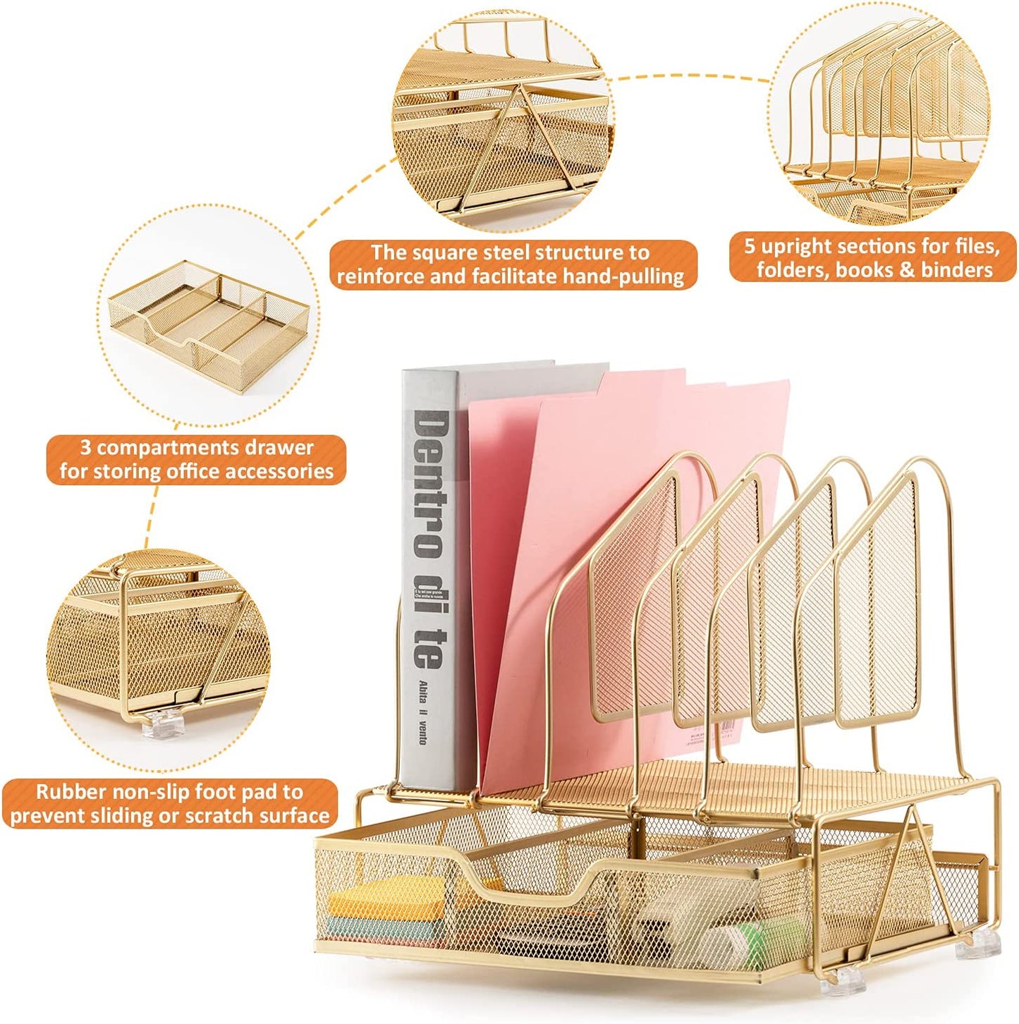 Office Accessories Desk Organizer, Gold