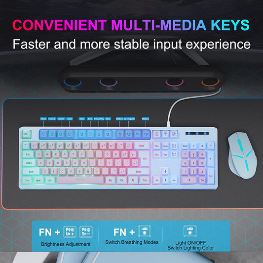 USB Wired Keyboard with LED Backlight, Purple blue