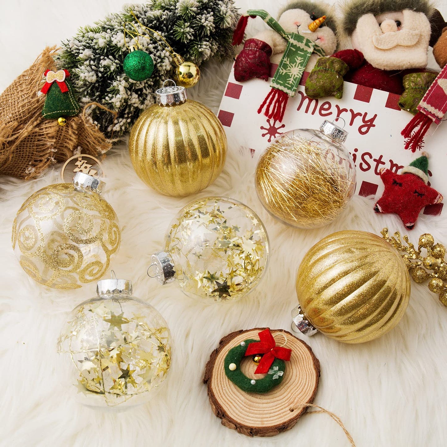 8ct Christmas Ball Ornaments Set -Large Clear Plastic