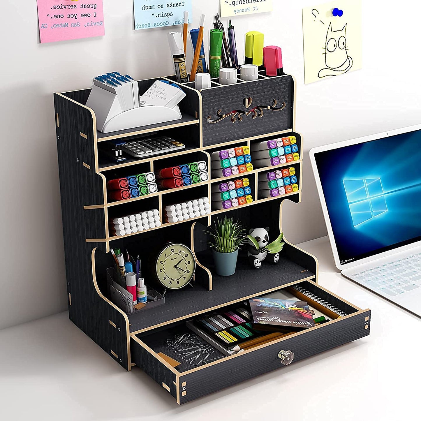 Detachable multifunction pencil holder with drawer, Black