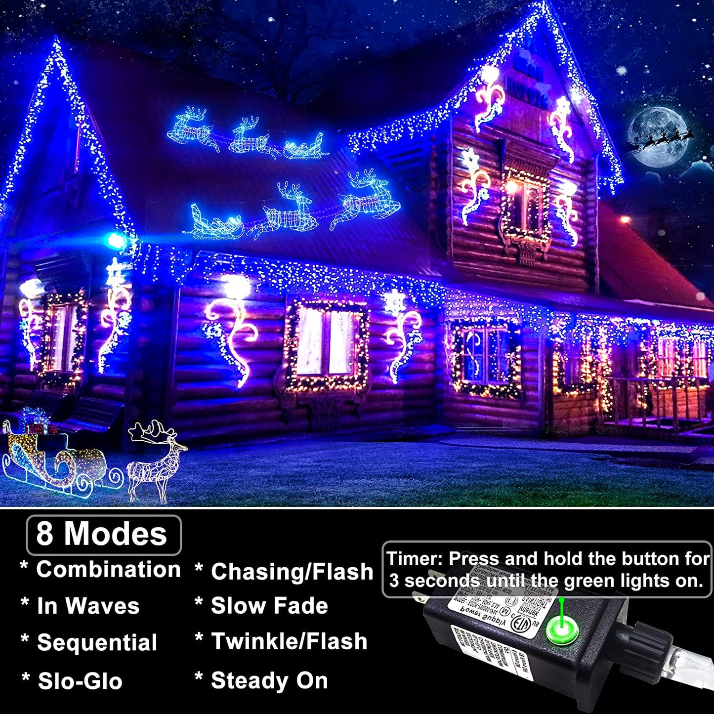 132ft Christmas Icicle Lights (Blue)