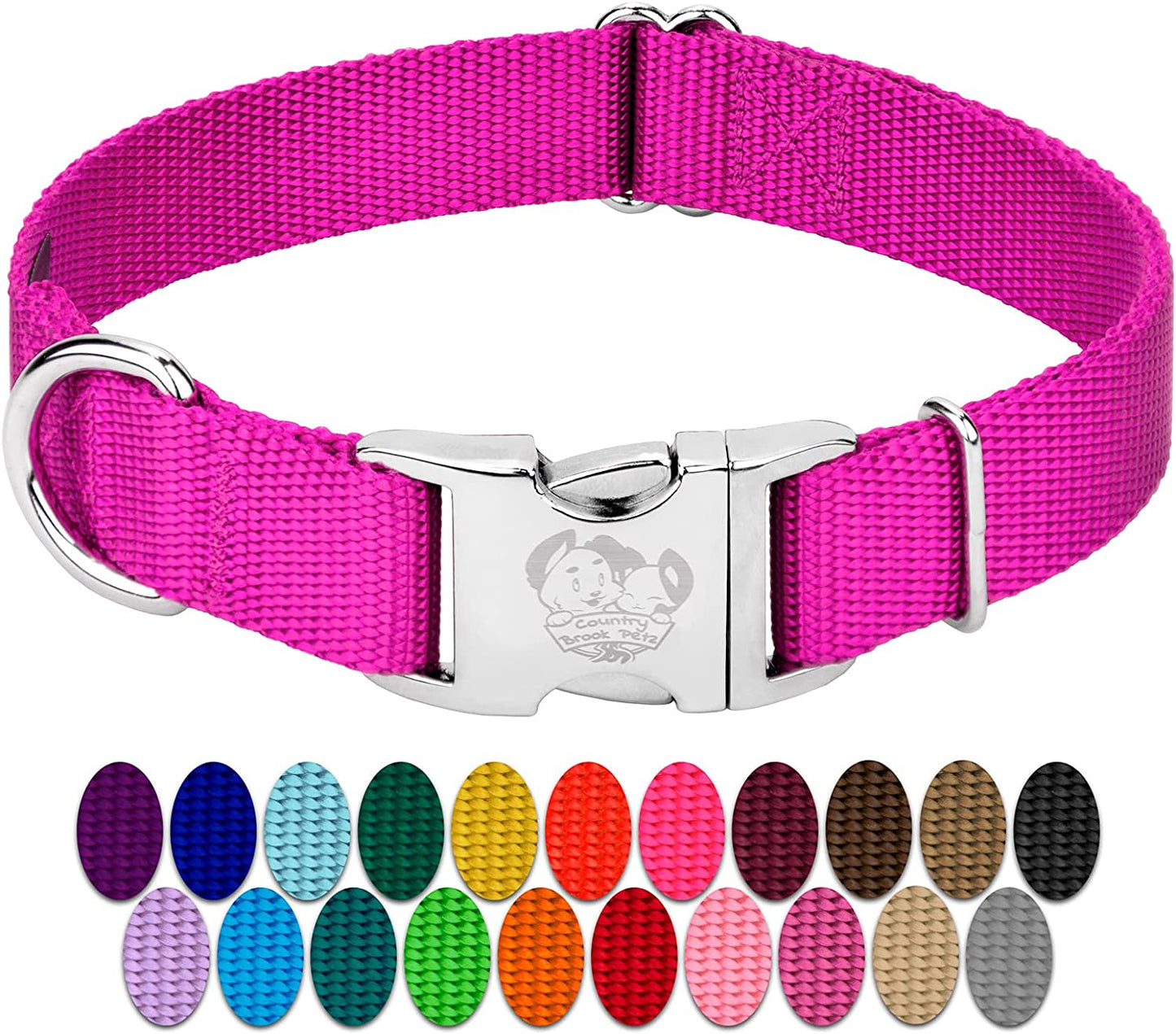 Premium nylon pet collar with metal buckle, Fucsia