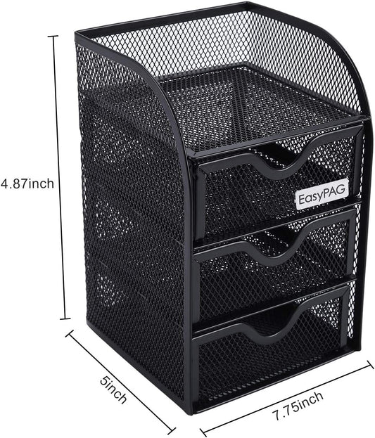 3 Drawer Mesh Desk Supplies Organizer, (Color:Black)