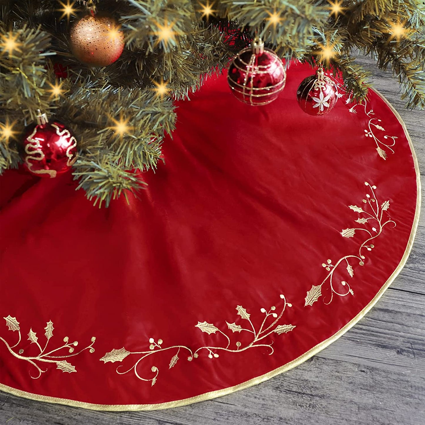 48 Inch Red Velvet Plush Christmas Tree Skirt