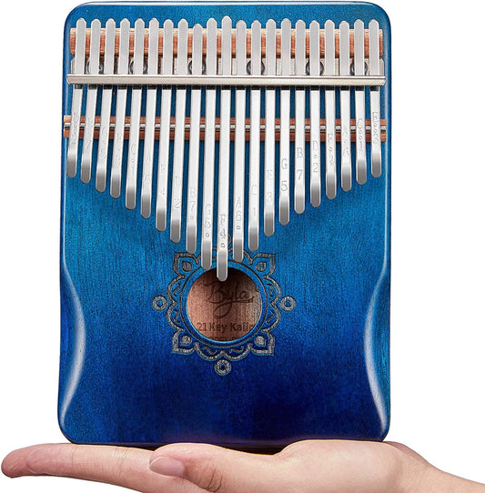 Solid Wood Mahogany, Portable Thumb Piano Finger Piano, Blue