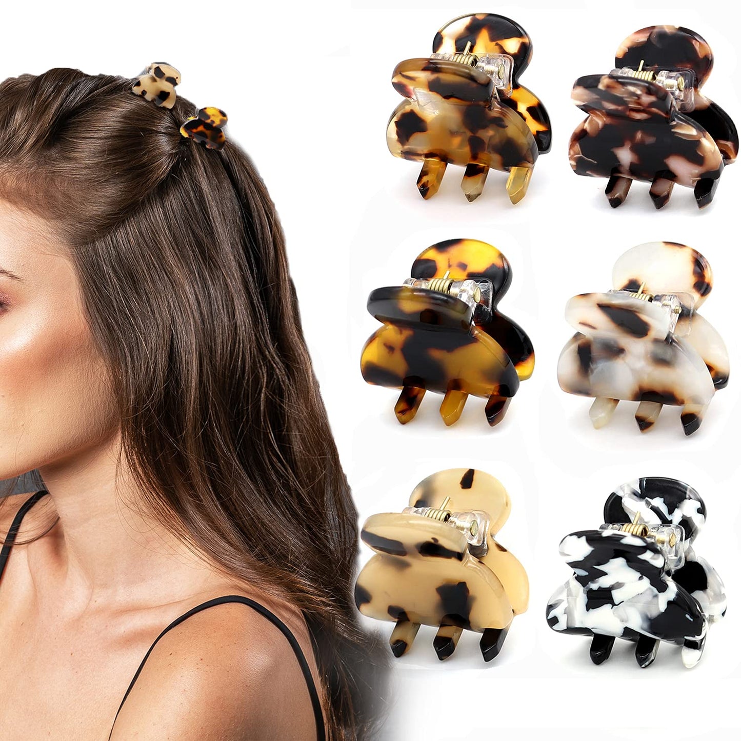 6 small hair clips, Tortoiseshell