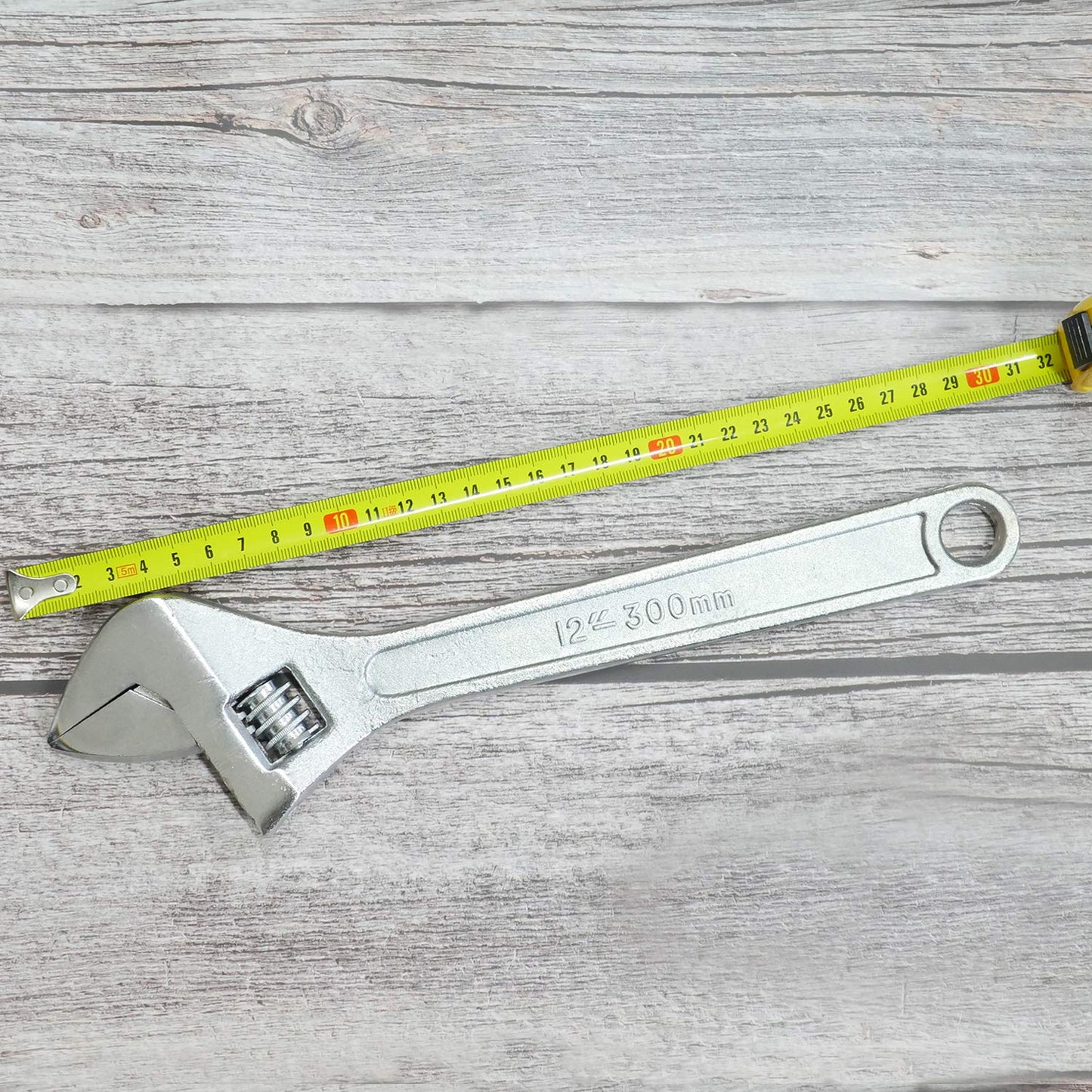 12 Inch Adjustable Wrench, 40mm Wide Jaw Opening, (Silver)