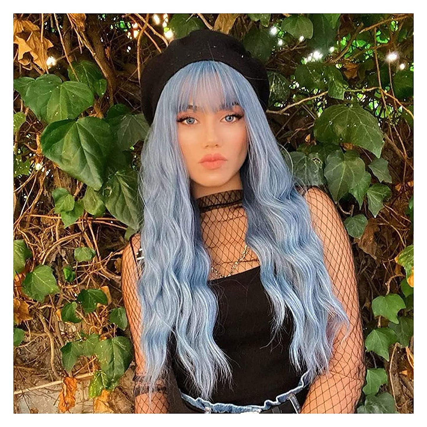 Long Blue fringe wig