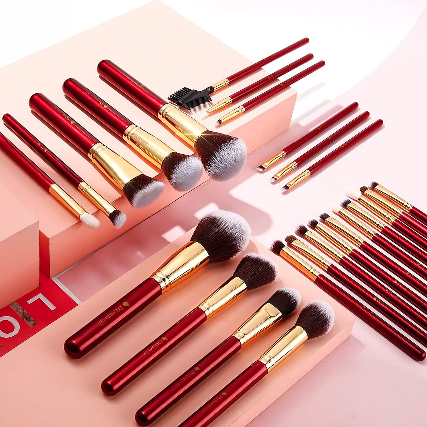 27-Piece Professional Makeup Brush Set, Red