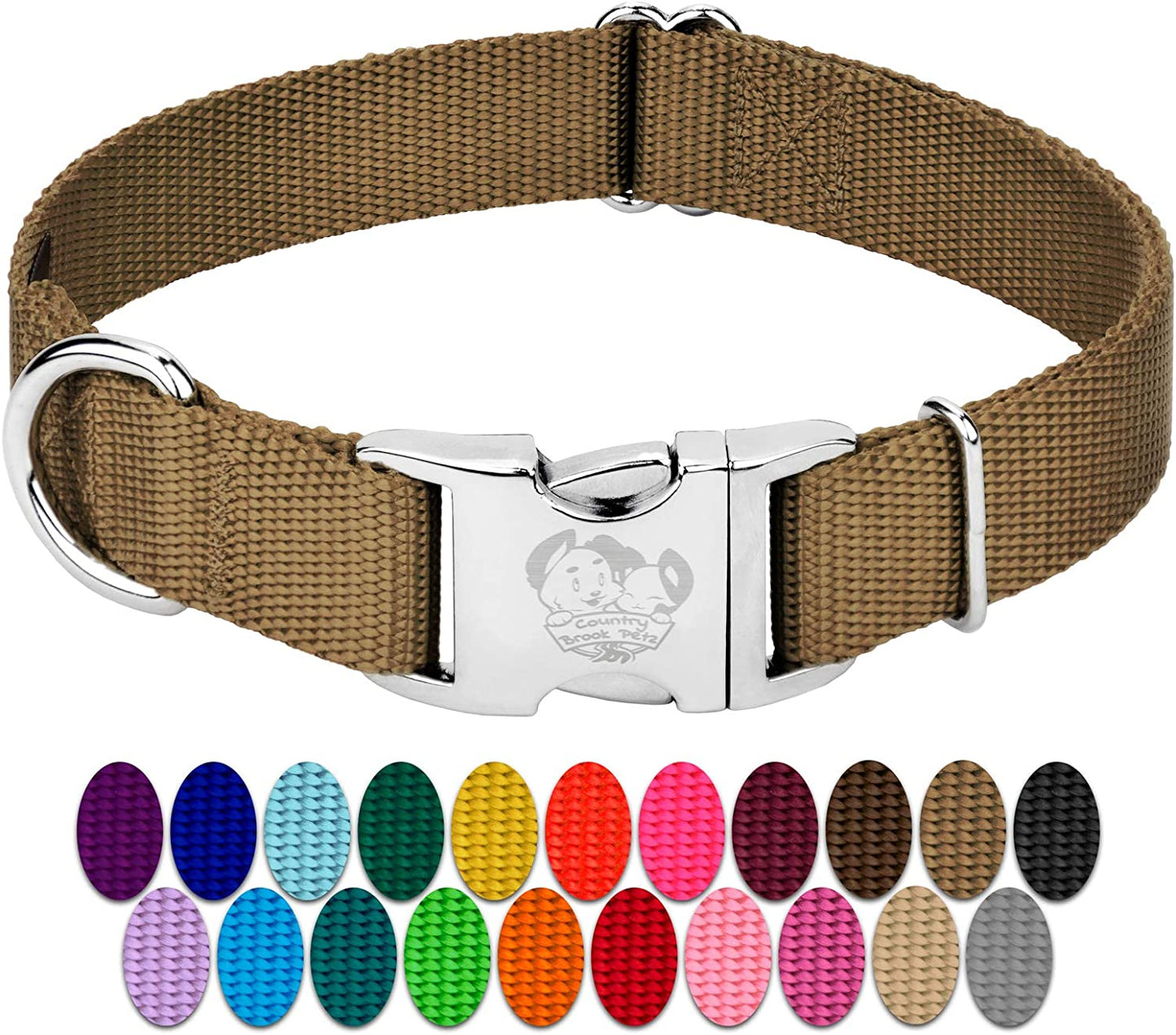 Premium nylon pet collar with metal buckle, Coyote Tan