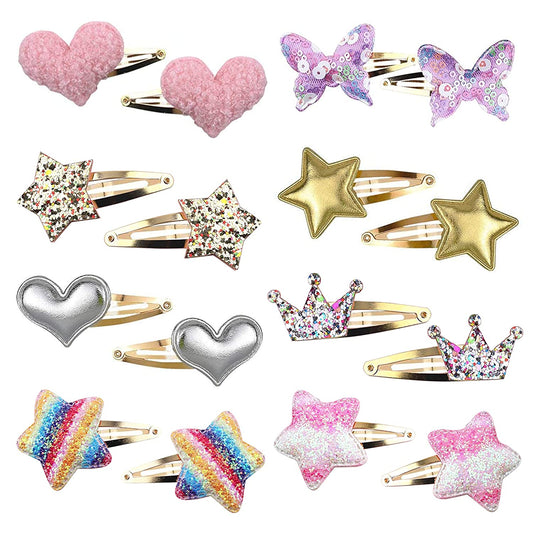 16-Pack Star, Crown, Heart, Butterfly Hair Clips