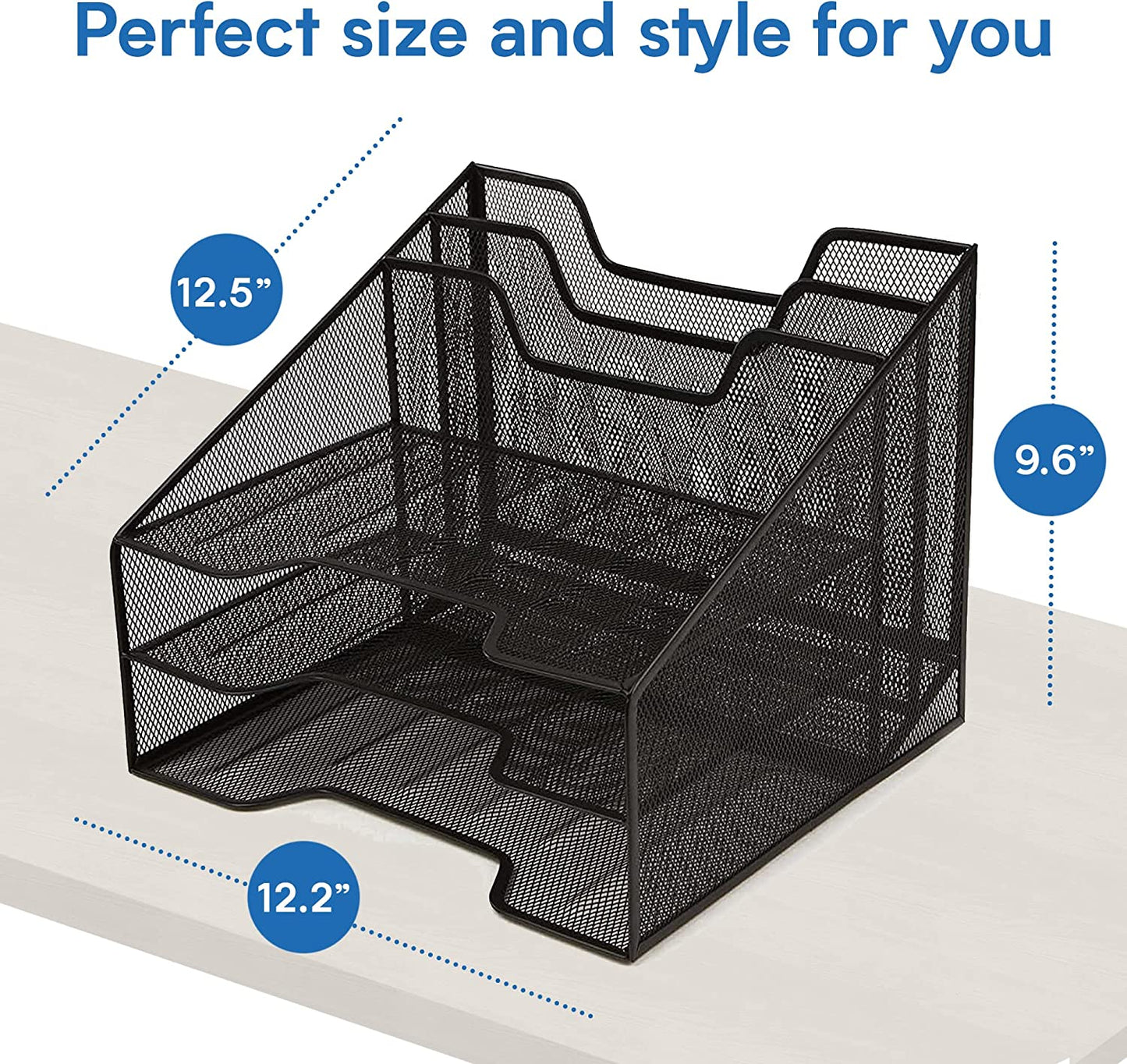 Mesh desk organizer, 5 compartments, colour: black