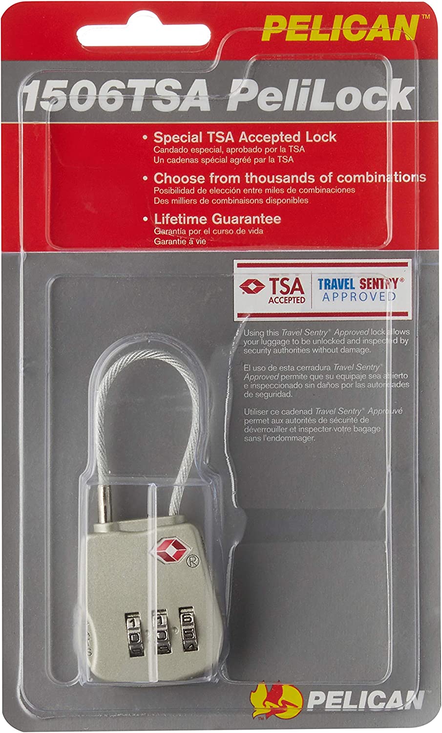 Travel Padlock, Keyed, Gray, 7 x 6.5 x 4.3 Inches, 1 Piece