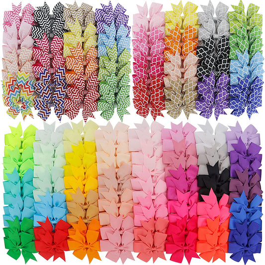 140 Pieces 3 Inch Shamrock Stripe Hair Bows (70 Colors x 2)