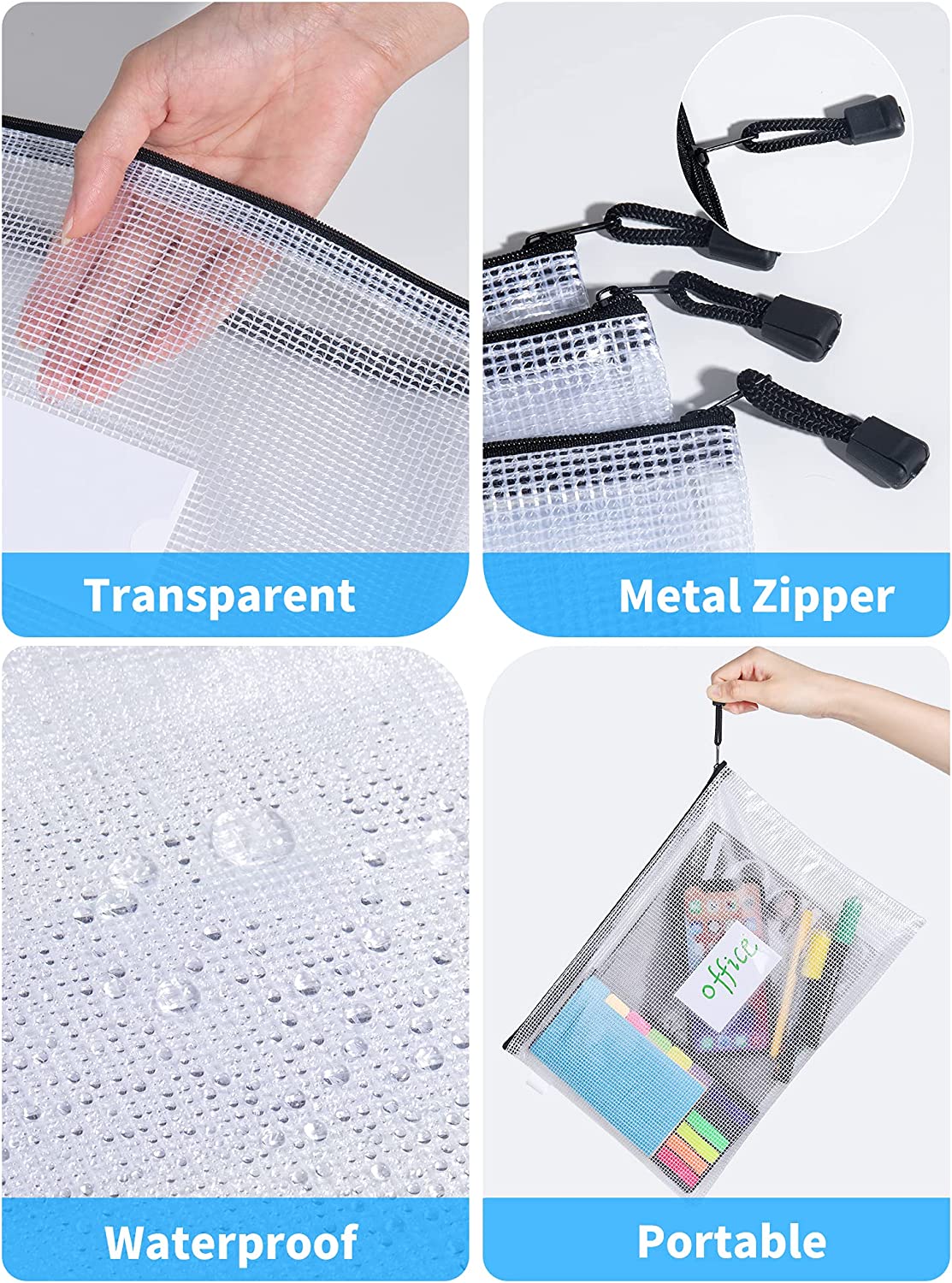 Pack of 20 A4 bags, waterproof for filing, with zipper.