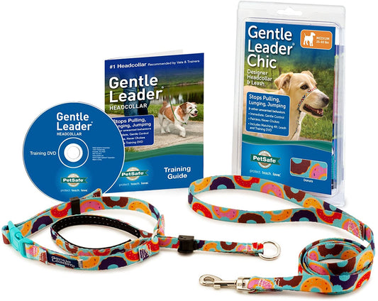 Pet Collar with Leash and Harness, Size M, Donuts