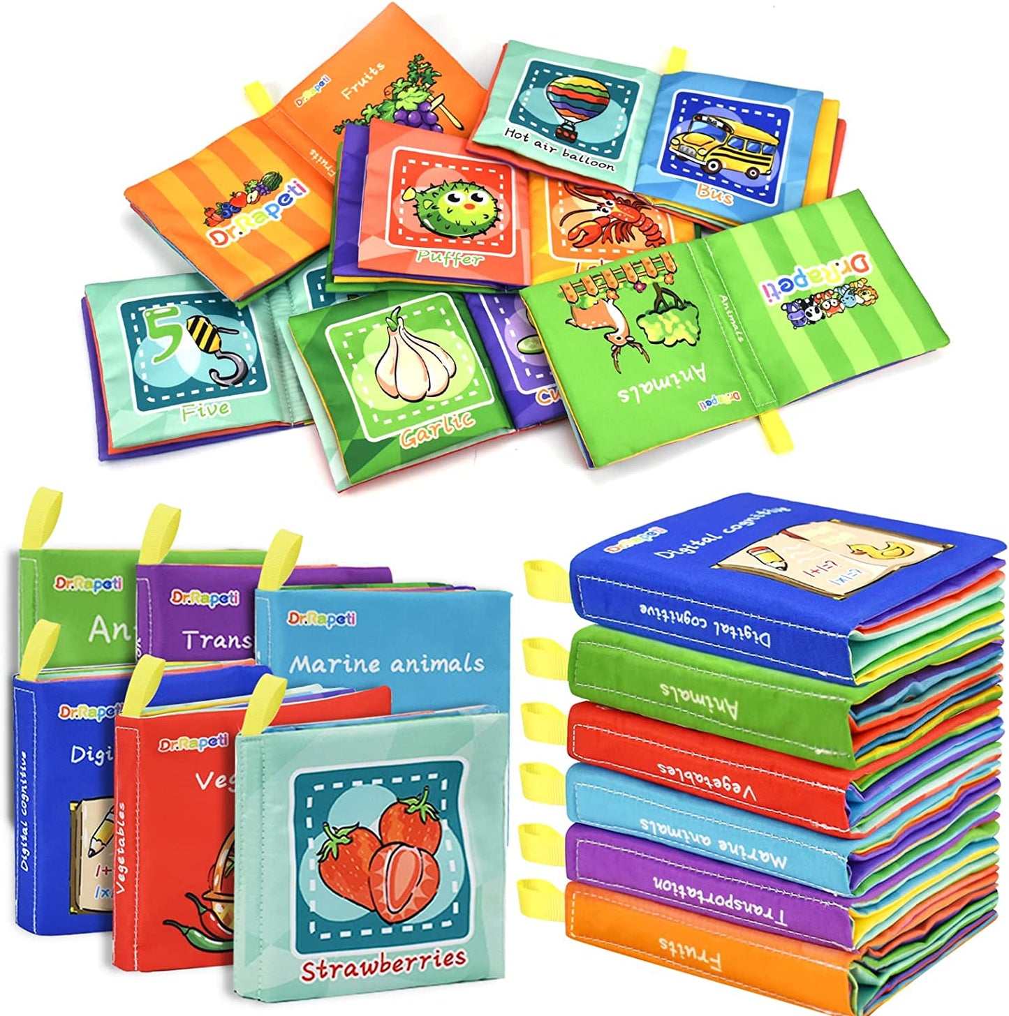 Pack of 6 Colorful Soft Cloth Books for Babies