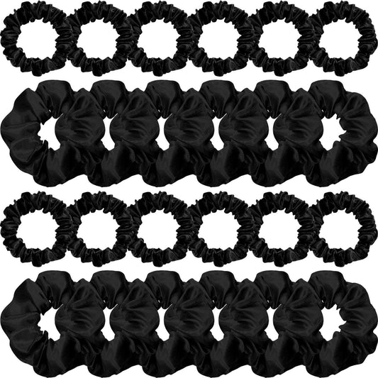 24 pieces of satin hair ties, silky, 2 sizes (black)