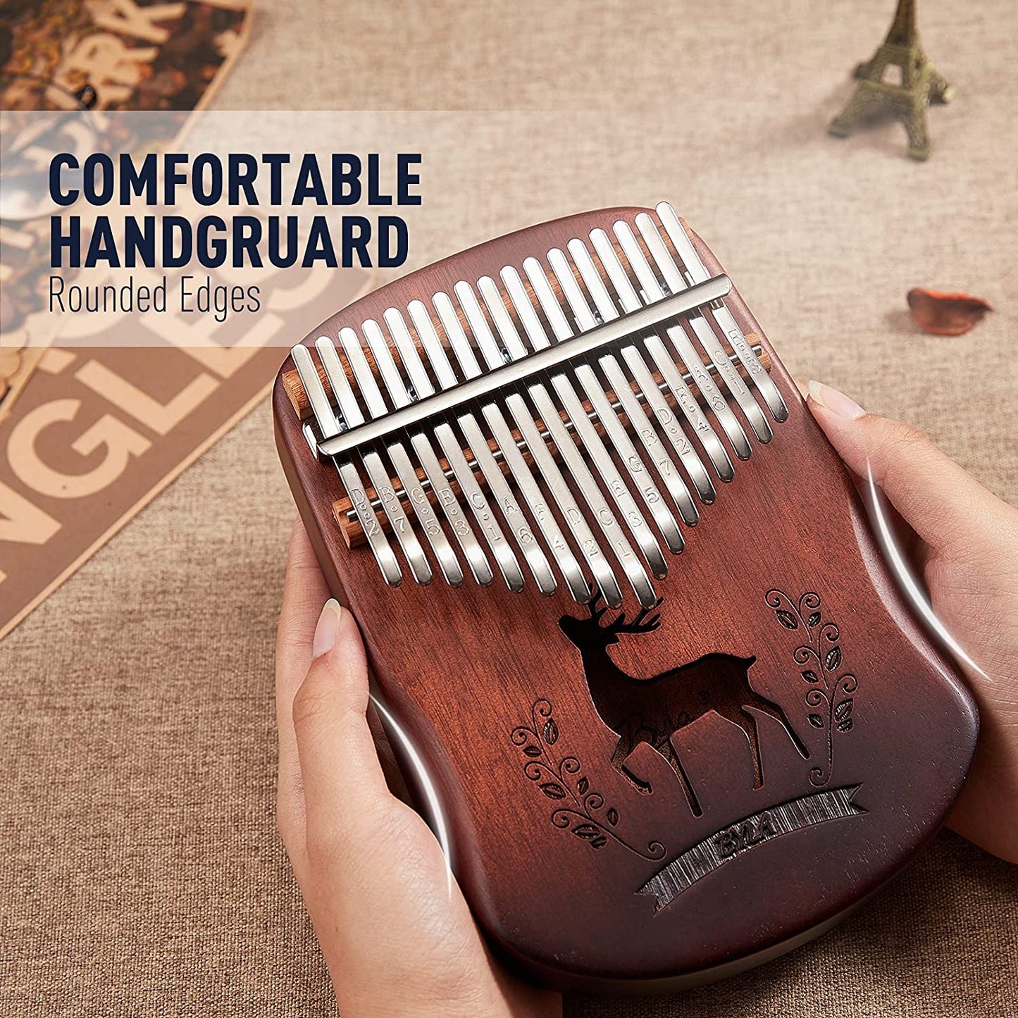 Portable kalimba 17 keys mahogany wood, color deer gradient brown