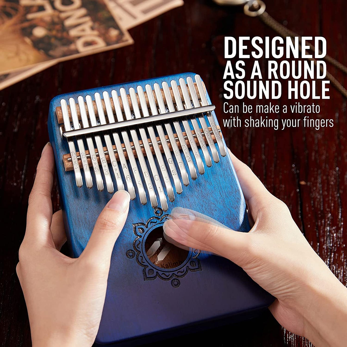 Portable kalimba 17 keys mahogany wood, color: 	gradient blue