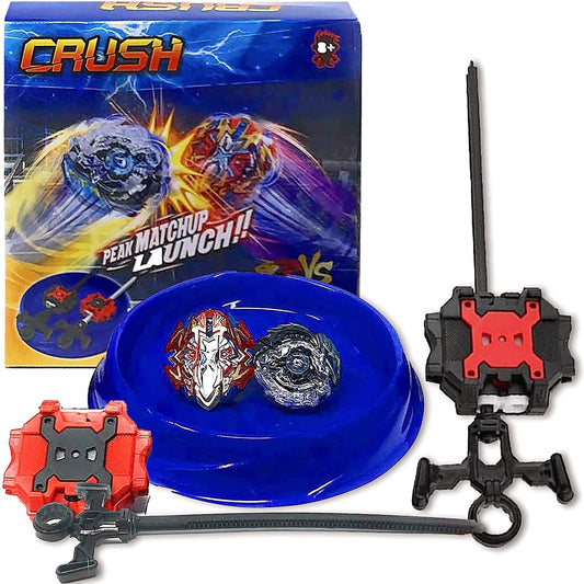 2 beyblades with 2 launchers and 1 stadium