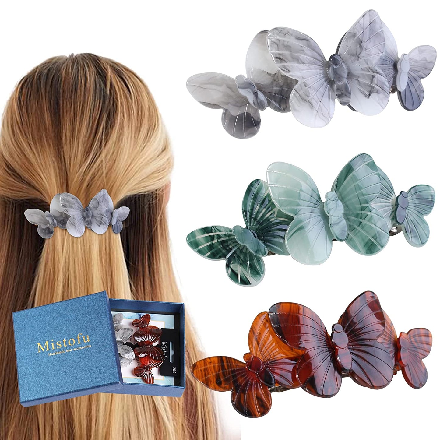 3 hair clips (light blue)