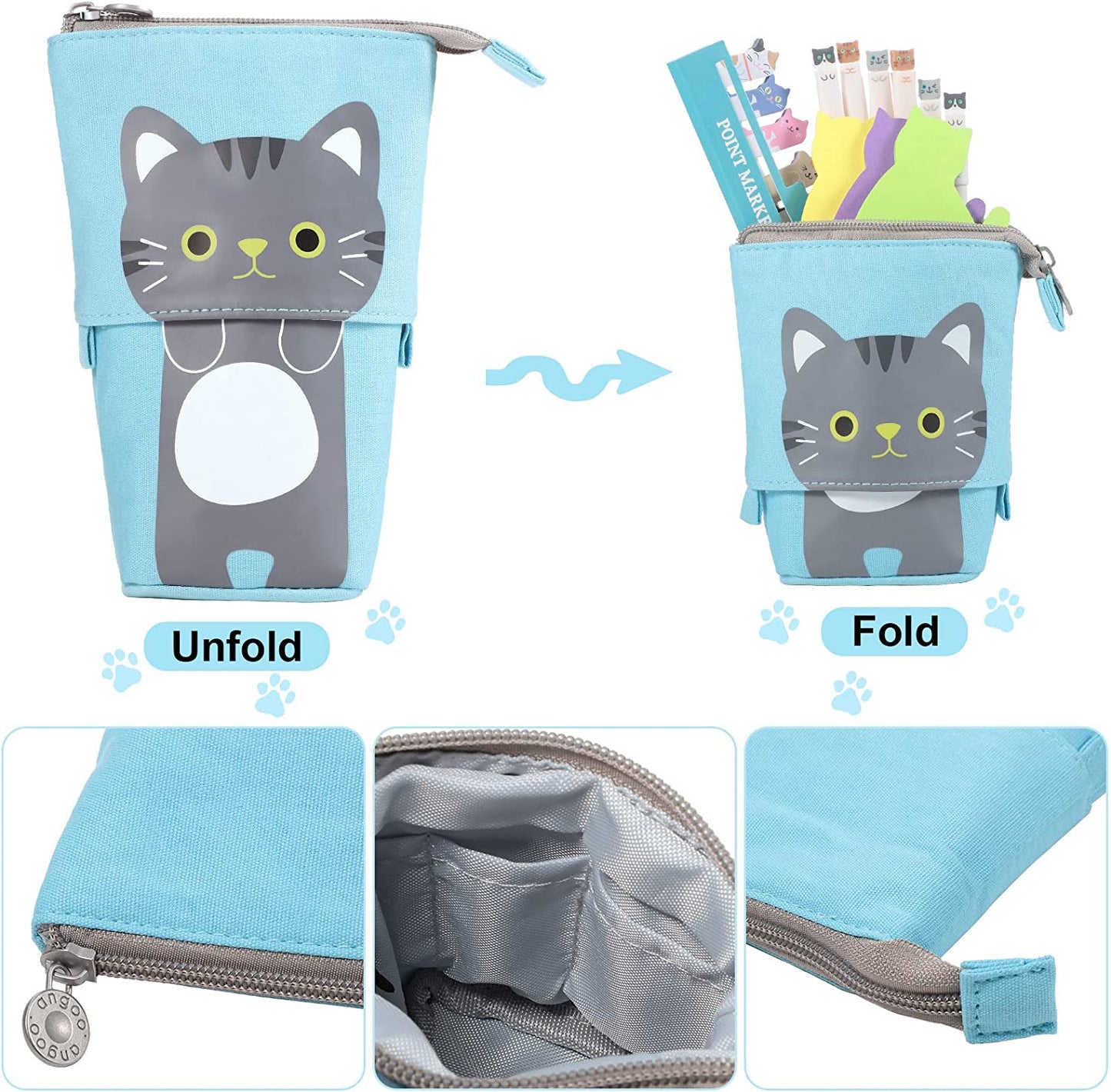 Office supplies kit (pencils, pens, clips) Cute Gray Cat