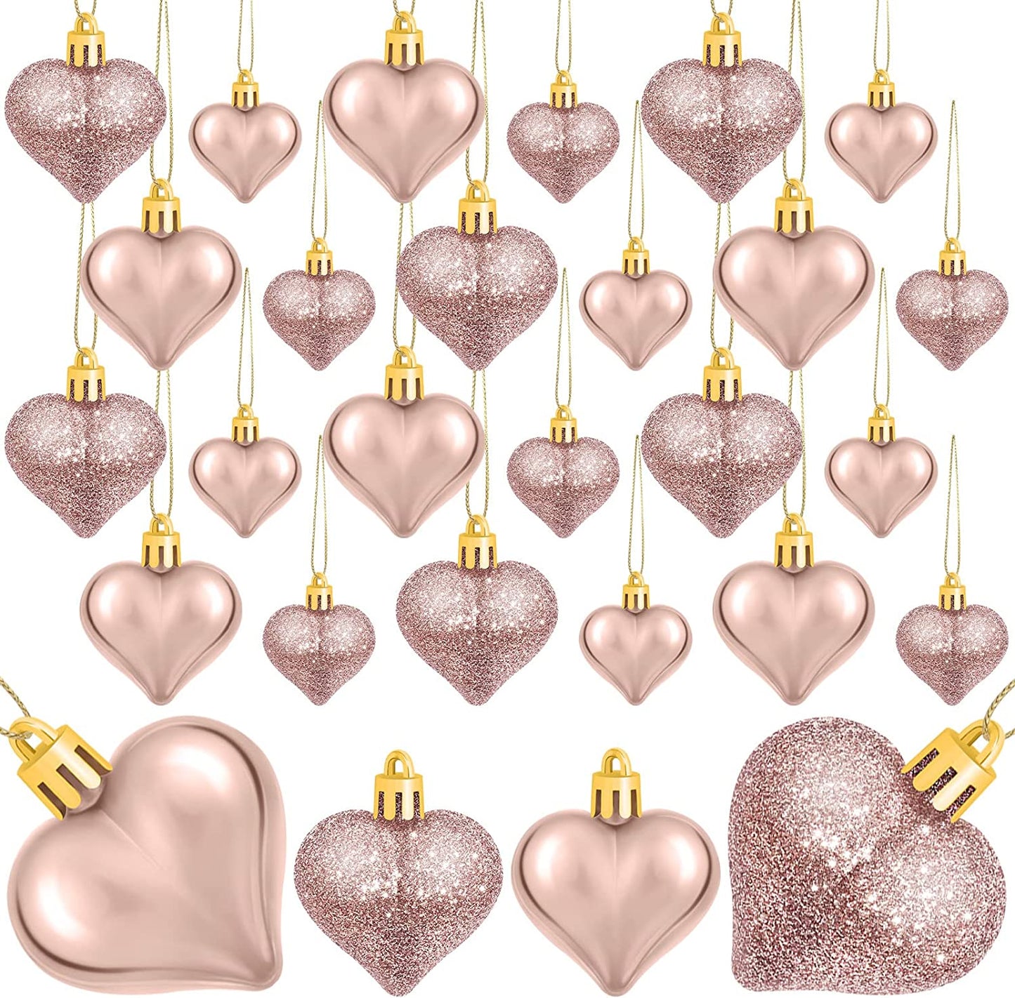 24 Pack, 2 Sizes of Valentine's Heart Shaped Ornaments, pink