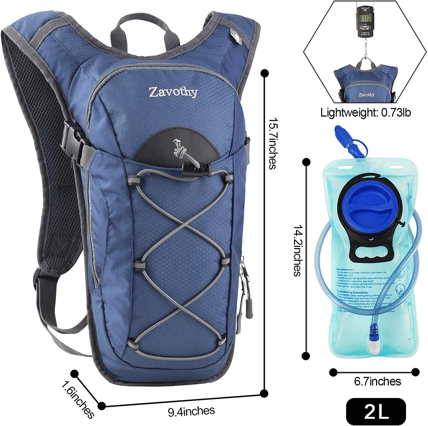 2 Liter tactical travel hydration backpack, blue color