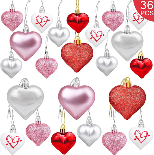 36 Heart Shaped Ornaments for Valentine's Day with 2 Sizes