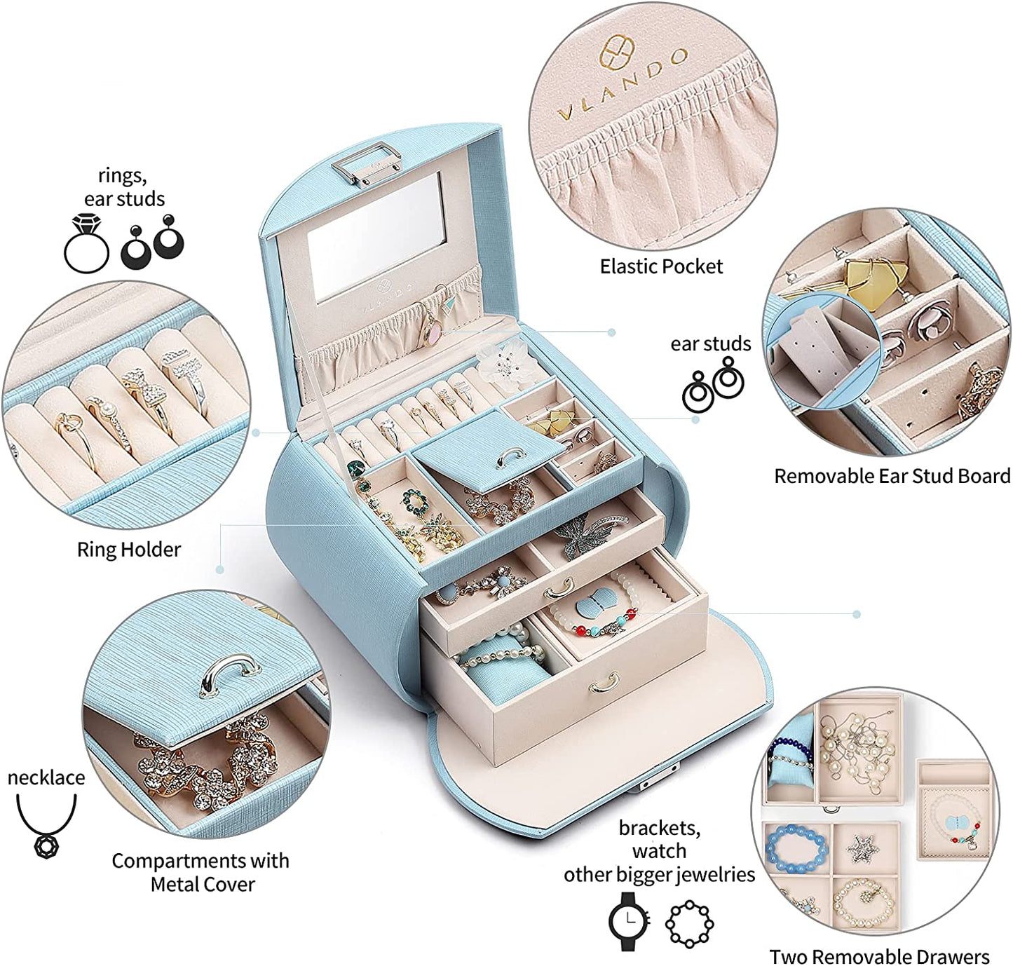 Medium Size Jewelry Box, (Blue)