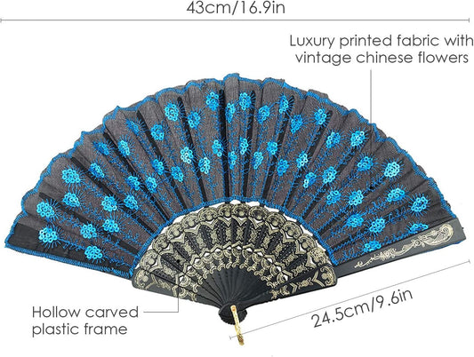 Elegant vintage style embroidered fan (Sky Blue)