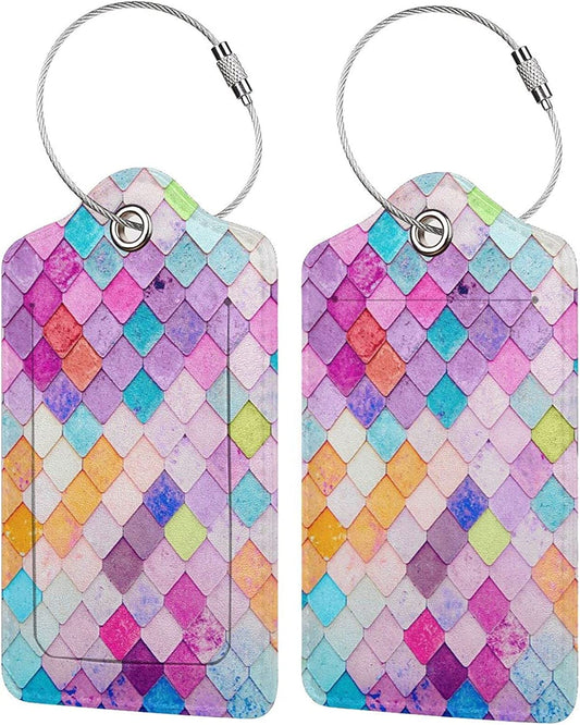 2 Pack Travel Luggage Tags with Stainless Steel Loop, Diamonds-1