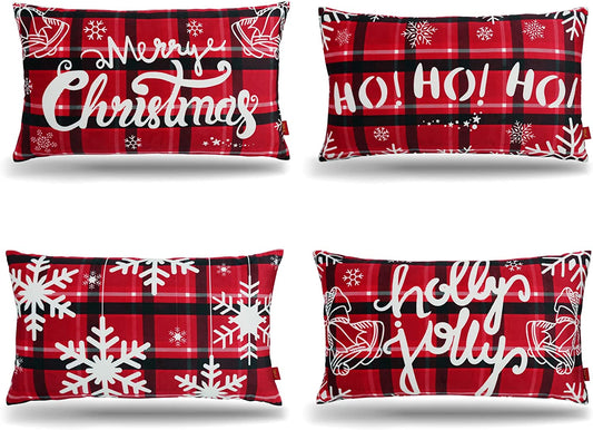 Set of 4 Christmas Plaid Pillowcases, 12"x20"