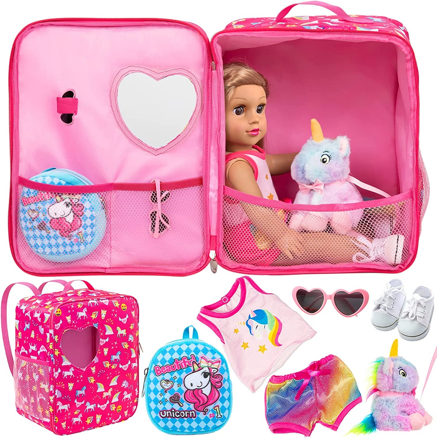 Doll bag of clothes and accessories unicorn 5 pieces 18"