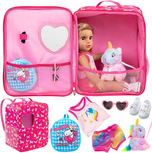 Doll bag of clothes and accessories unicorn 5 pieces 18"