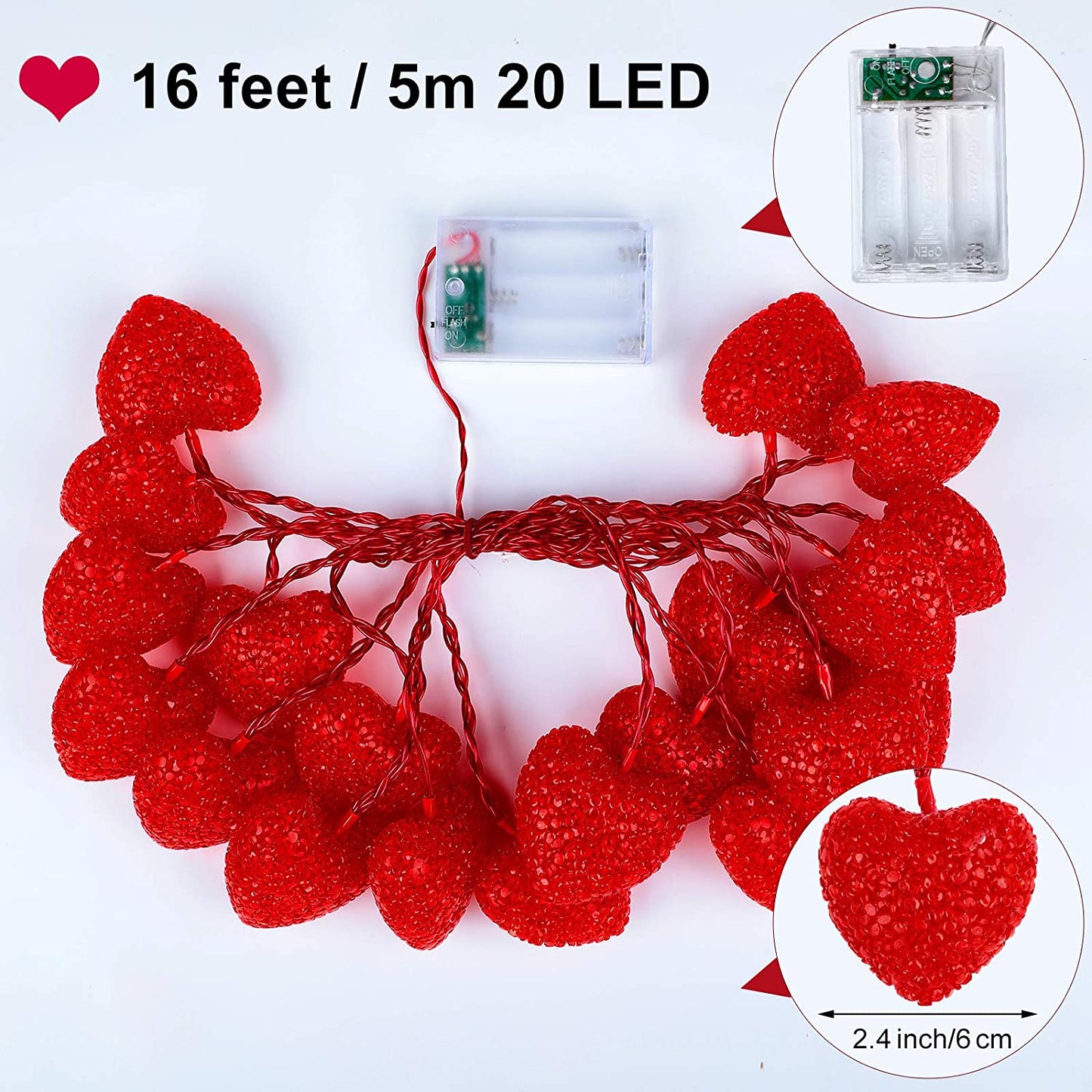 Red Heart LED String Lights, Red